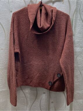 Women's Rust Cowl Neck Sweater with Side Button Detail